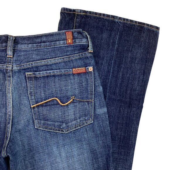 7 For All Mankind Womens 30 Flare Jeans Dark Wash 100% Cotton Made In USA - Picture 8 of 11